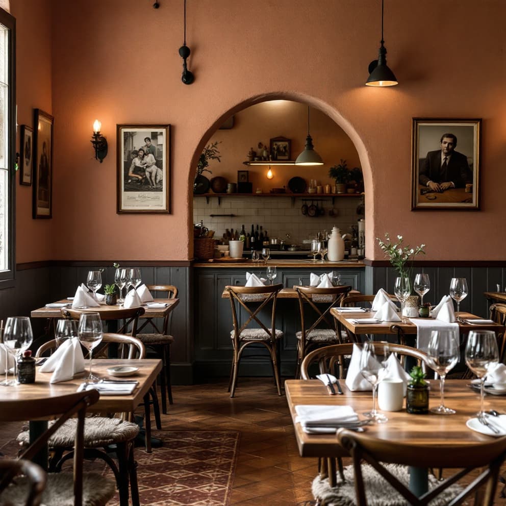 The dining room with the open kitchen behind